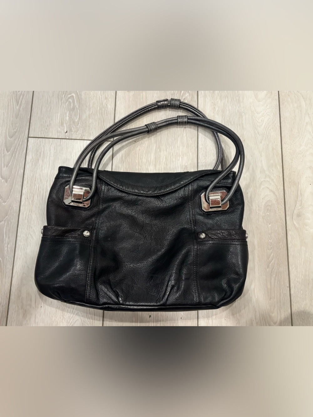 B. Makowsky Classic Black Leather Shoulder Bag